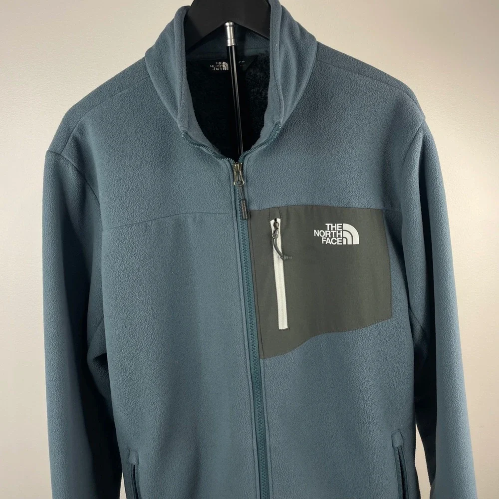 The North Face Mens Full Zip Sherpa Lined Fleece Jacket Blue Gray Large CUA6